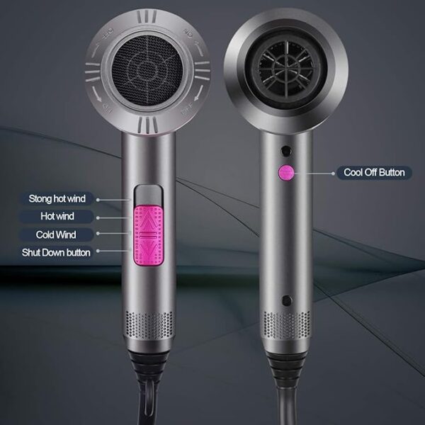 HappyGoo Asciugacapelli Professionale AC Motore Phon Capelli Ionico Phone Capell con 3 Impostazioni di Calore, Tasto Aria Fredda con 1 Diffusore e 2 Concentratori per Molte Acconciature - Image 3