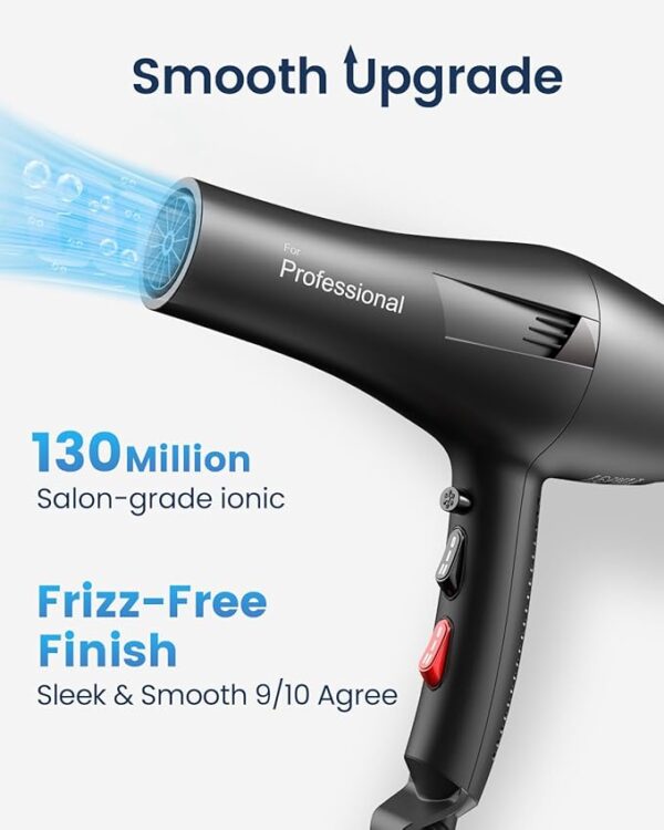 HappyGoo Hair Dryer Professional Ionic Hairdryer Fast Drying Salon with 2 Speed 3 Heat Setting, Cool Button, with Diffuser, Nozzle, Concentrator Comb for Women Man (Starry Black) - Image 3
