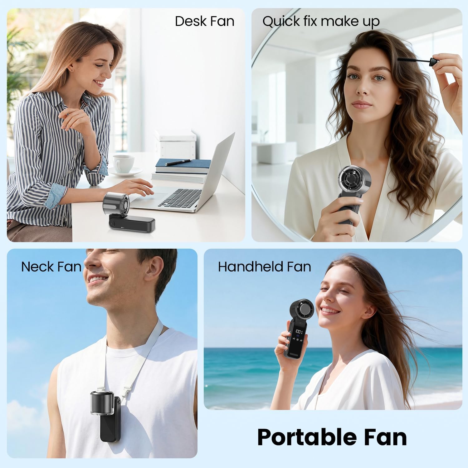 HappyGoo Portable Handheld Fan, 1-100 Speed Brushless Turbo Mini Fan (10000 RPM), 120° Foldable Desk Fan with Cool Ice Compress, USB Rechargeable for Travel, Commuting, Office, Makeup & Eyelash Dry - 图片 6