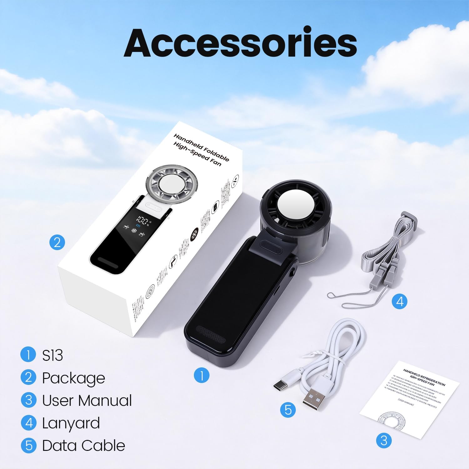 HappyGoo Portable Handheld Fan, 1-100 Speed Brushless Turbo Mini Fan (10000 RPM), 120° Foldable Desk Fan with Cool Ice Compress, USB Rechargeable for Travel, Commuting, Office, Makeup & Eyelash Dry - 图片 9